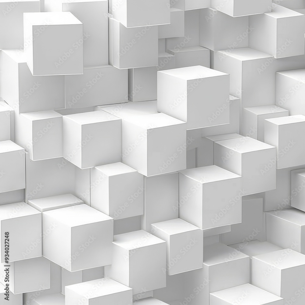 Random shifted rotated white cube boxes block background wallpaper banner with copy space Random shifted rotated white cube boxes block background wallpaper banner with copy space