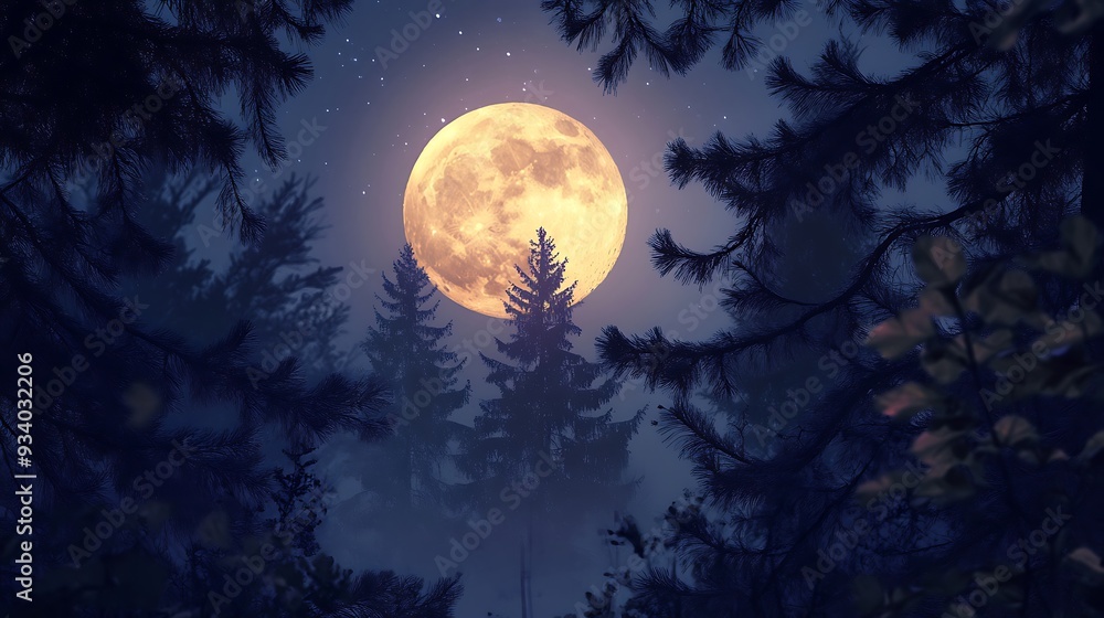 Naklejka premium Full Moon in the Forest