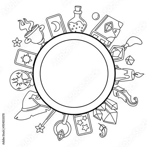 Background with magic items. Witchcraft alchemy mystery elements.