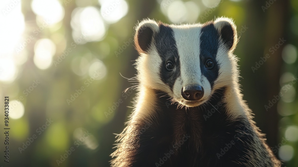 Fototapeta premium Close-up of a European Badger in the Woodland
