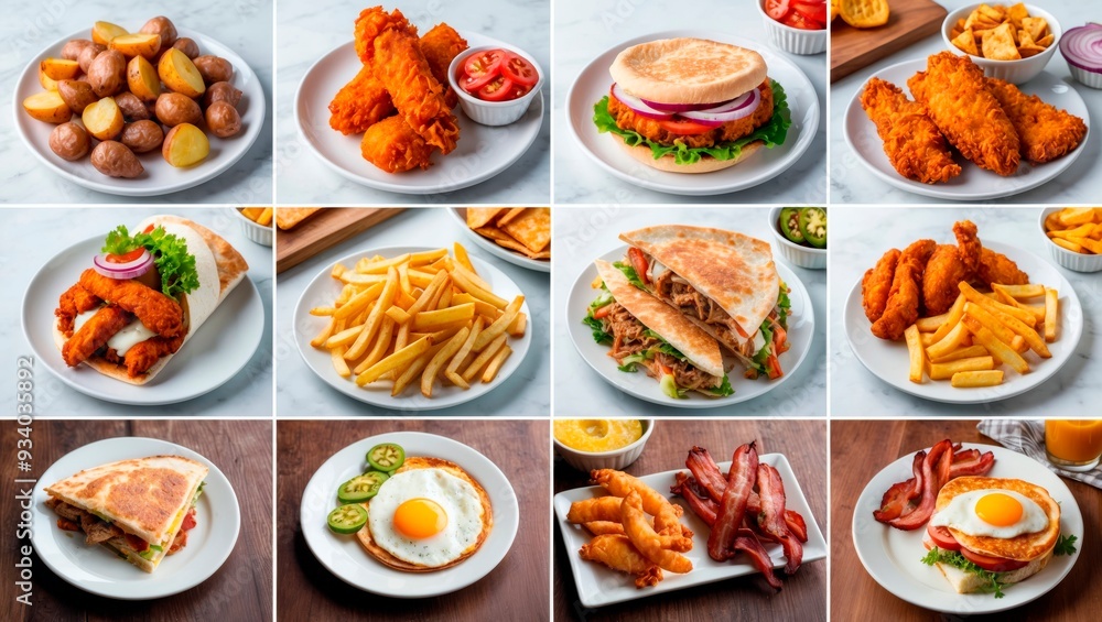 Assorted fried and fast food meals Assorted fried and fast food meals