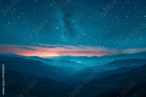 Serene Nightscape: A Starry Sky Over Rolling Hills at Dusk
