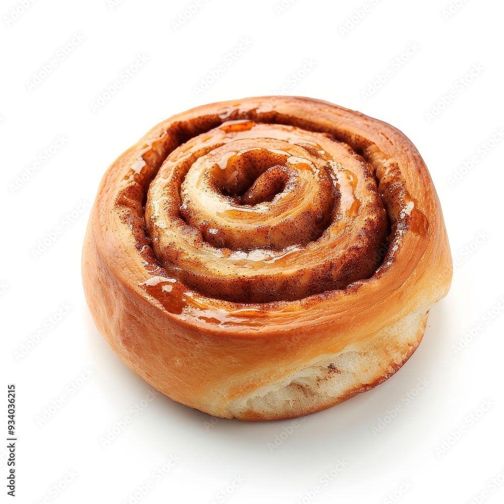 A freshly baked cinnamon roll with a sweet glaze, isolated on a white background. A freshly baked cinnamon roll with a sweet glaze, isolated on a white background.
