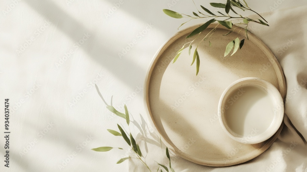 White Ceramic Plate with Bowl and Greenery White Ceramic Plate with Bowl and Greenery