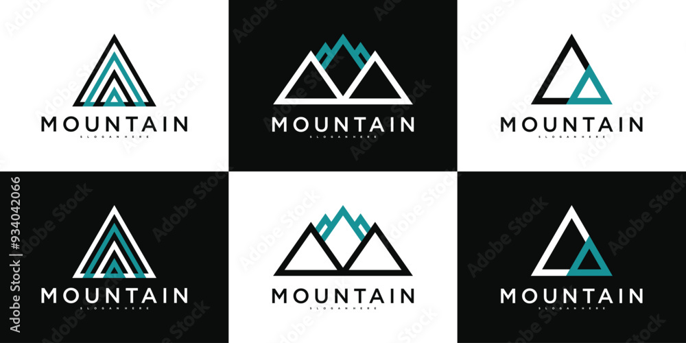 Minimalist mountain logo with simple line art style. Premium Vecor Minimalist mountain logo with simple line art style. Premium Vecor