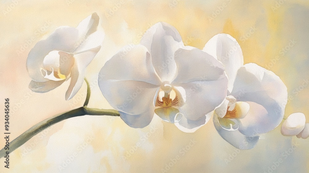 Obraz premium Watercolor artwork of a white orchid