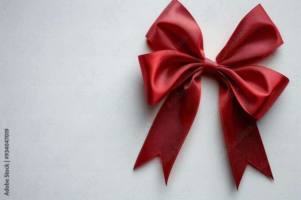 Close-up photo of a red gift bow elegantly placed on a plain white background. Close-up photo of a red gift bow elegantly placed on a plain white background.