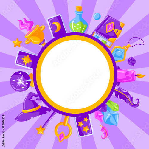 Background with magic items. Witchcraft alchemy mystery elements.