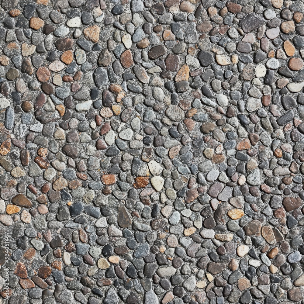 A close-up view of a textured pebble stone surface with varied colors and irregular shapes. A close-up view of a textured pebble stone surface with varied colors and irregular shapes.