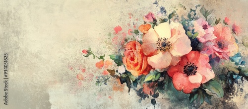 Vintage floral bouquet in watercolor style canvas artwork featuring floral design