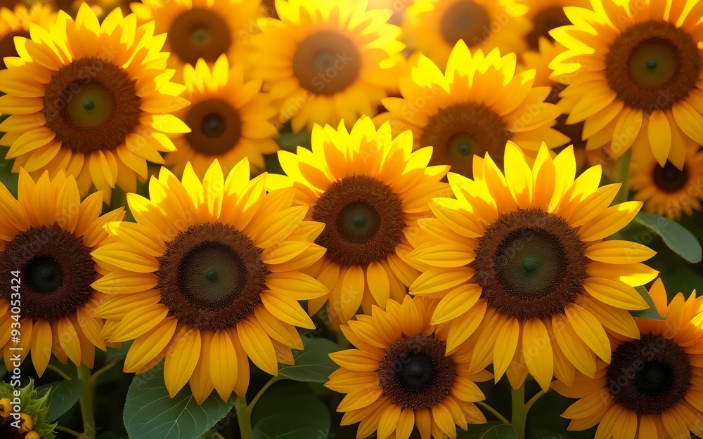 Overhead symmetrical sunflower arrangement in morning light Overhead symmetrical sunflower arrangement in morning light