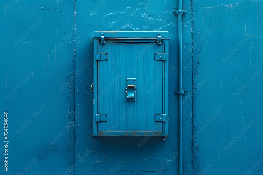 Vibrant Blue Wall with a Unique Metal Box Vibrant Blue Wall with a Unique Metal Box