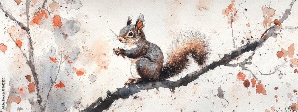 Obraz premium Watercolor and whitewash painting of a squirrel