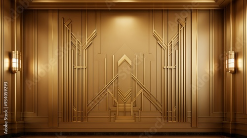 Golden art deco style background with luxurious wall lamps in abstract vector illustration