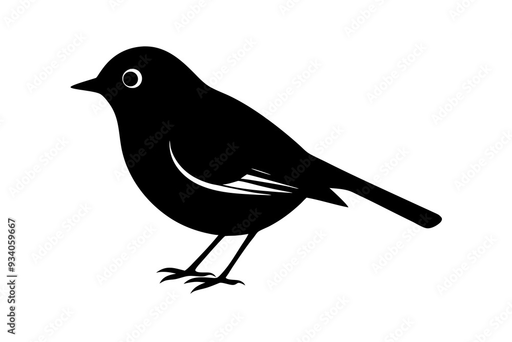 Obraz premium Black silhouette of robin bird logo style on a white background