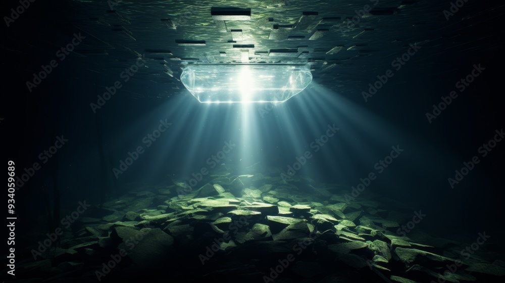 Obraz premium Impressive underwater geological structure resembling a massive mountain submerged in water