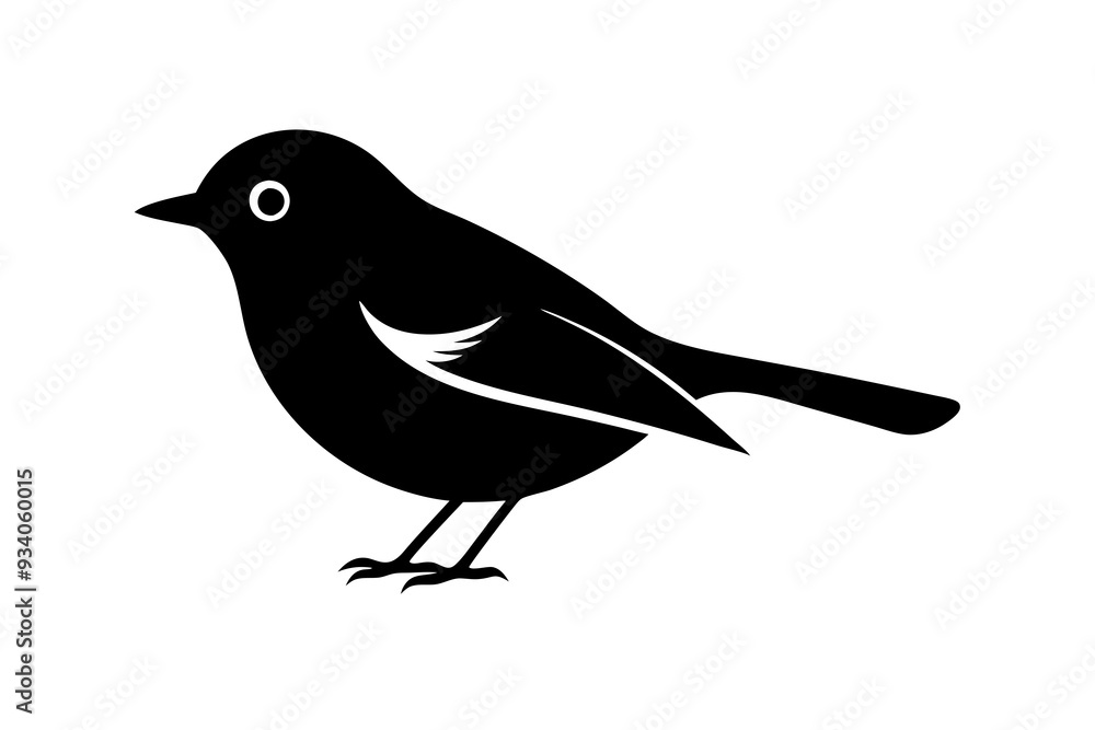Obraz premium Black silhouette of robin bird logo style on a white background