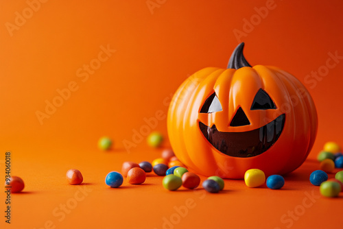 pumkin with candy isolated on orange 