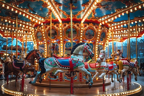 Enchanting Carousel with Colorful Horses and Twinkling Lights