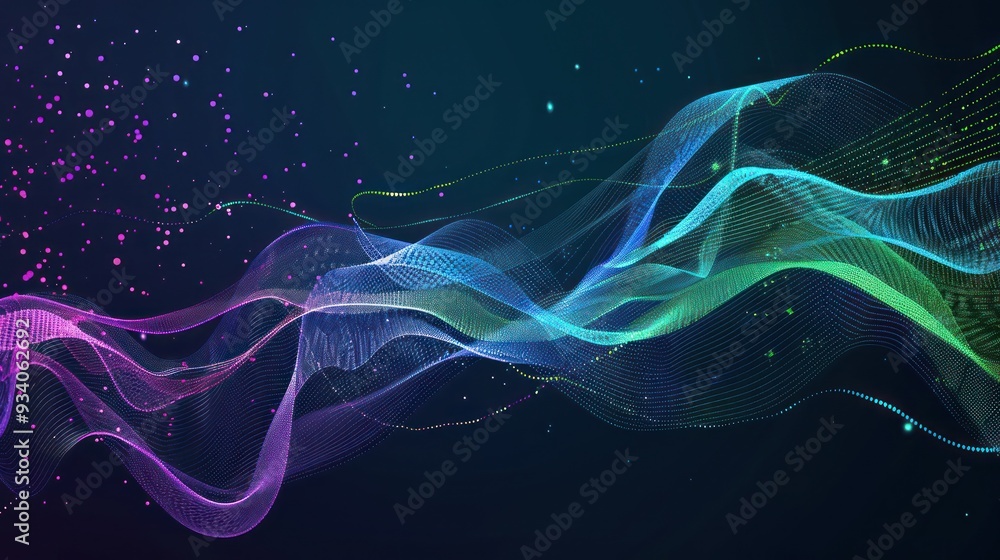 Abstract Wavy Background with Neon Lights and Sparkles Abstract Wavy Background with Neon Lights and Sparkles