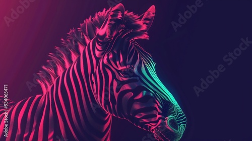 Zebra Portrait in Neon Light