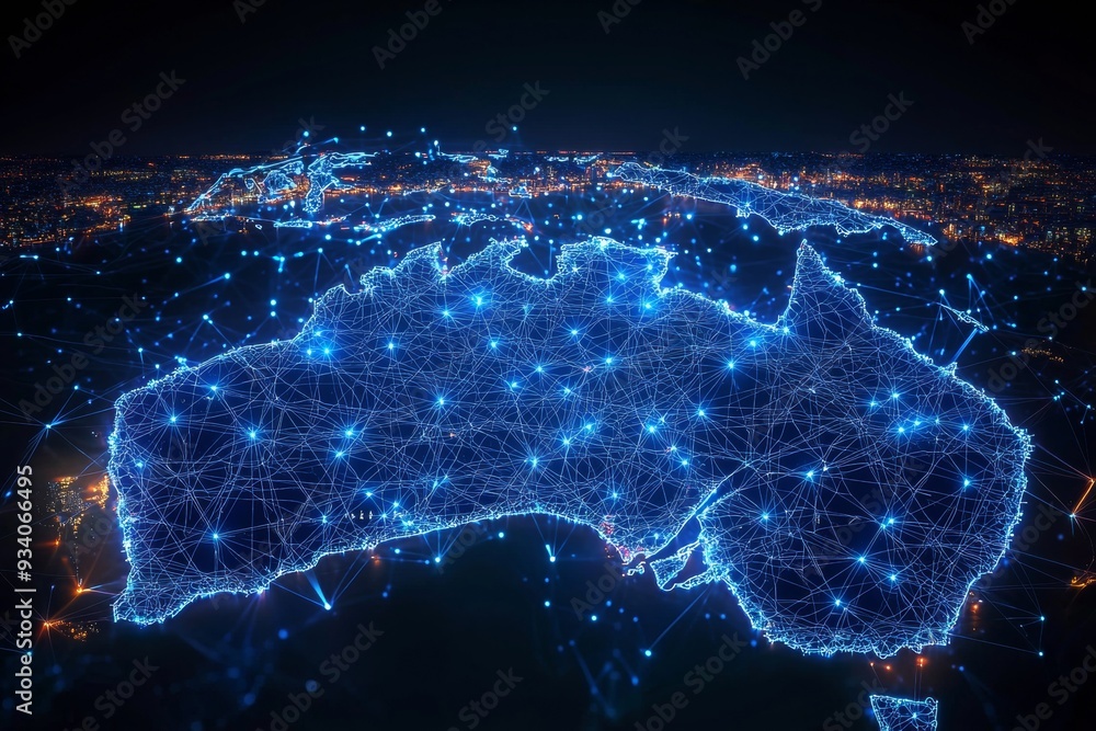 Digital map of australia network connectivity created with generative ai Digital map of australia network connectivity created with generative ai