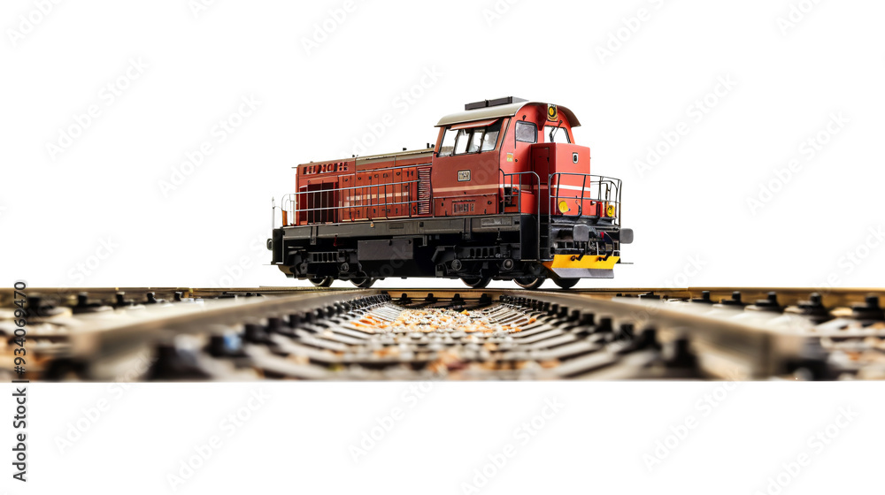 Train on a rail track isolated on a transparent background. Generative AI Train on a rail track isolated on a transparent background. Generative AI