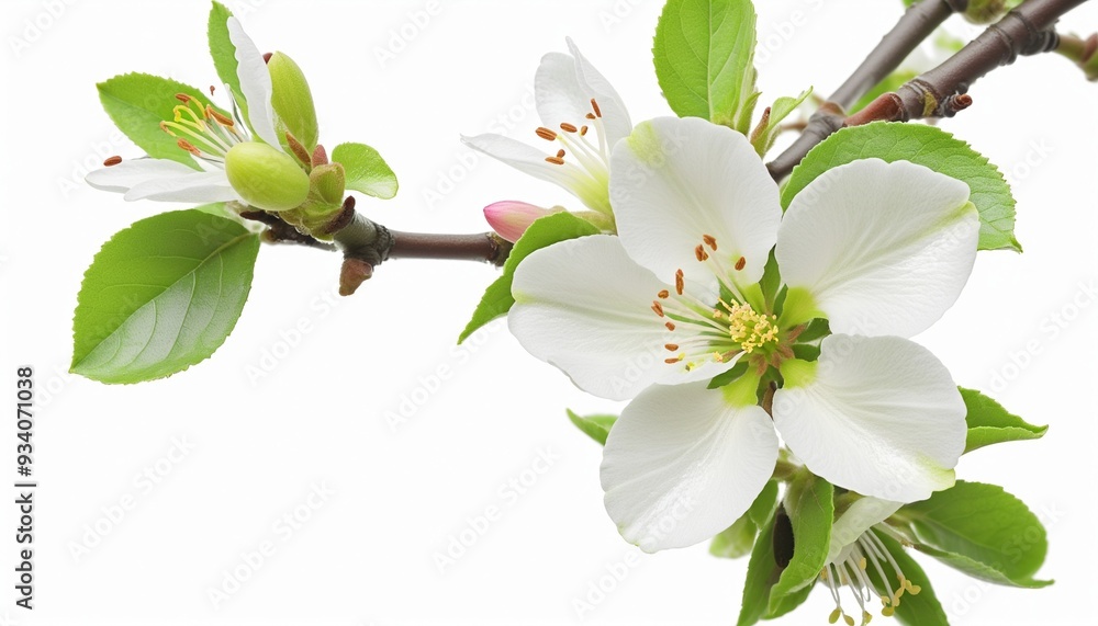 Fototapeta premium Isolated Blossoming Cherry Tree Branch on white Background