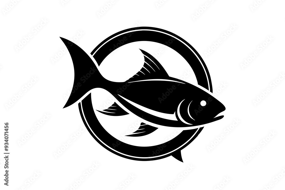 Fish in a circle logo icon silhouette vector design on a white background Fish in a circle logo icon silhouette vector design on a white background