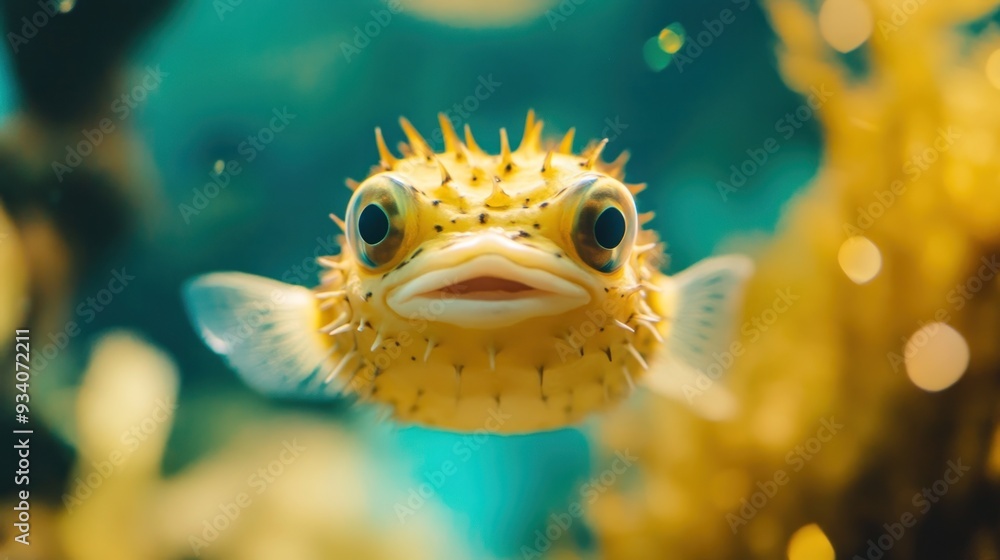 Close-up of a Yellow Pufferfish with Spikes Close-up of a Yellow Pufferfish with Spikes