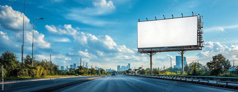 Naklejka premium A blank Billboard During Daytime on Busy Road Business Traffic