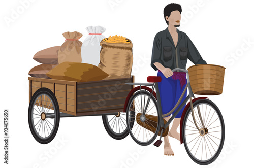 worker are riding bicycles with sidecars.isolated on white background vector design