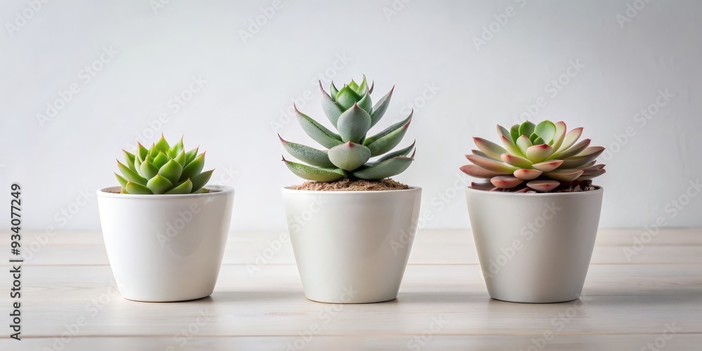 Three Succulents in White Pots on a Light Wood Table, Succulents , Plants , Home Decor , Minimalism Three Succulents in White Pots on a Light Wood Table, Succulents , Plants , Home Decor , Minimalism