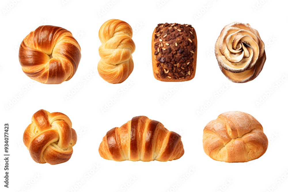 Set of various sweet breads Slices and bakery or pastries, isolated cartoon vector set of bakery products translucent background Set of various sweet breads Slices and bakery or pastries, isolated cartoon vector set of bakery products translucent background