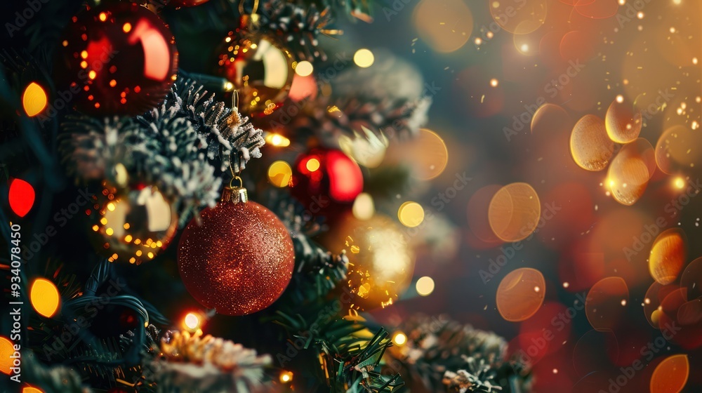 Festive Christmas Tree with Ornaments and Lights Festive Christmas Tree with Ornaments and Lights