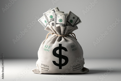 Money Bag with Dollar Bills

