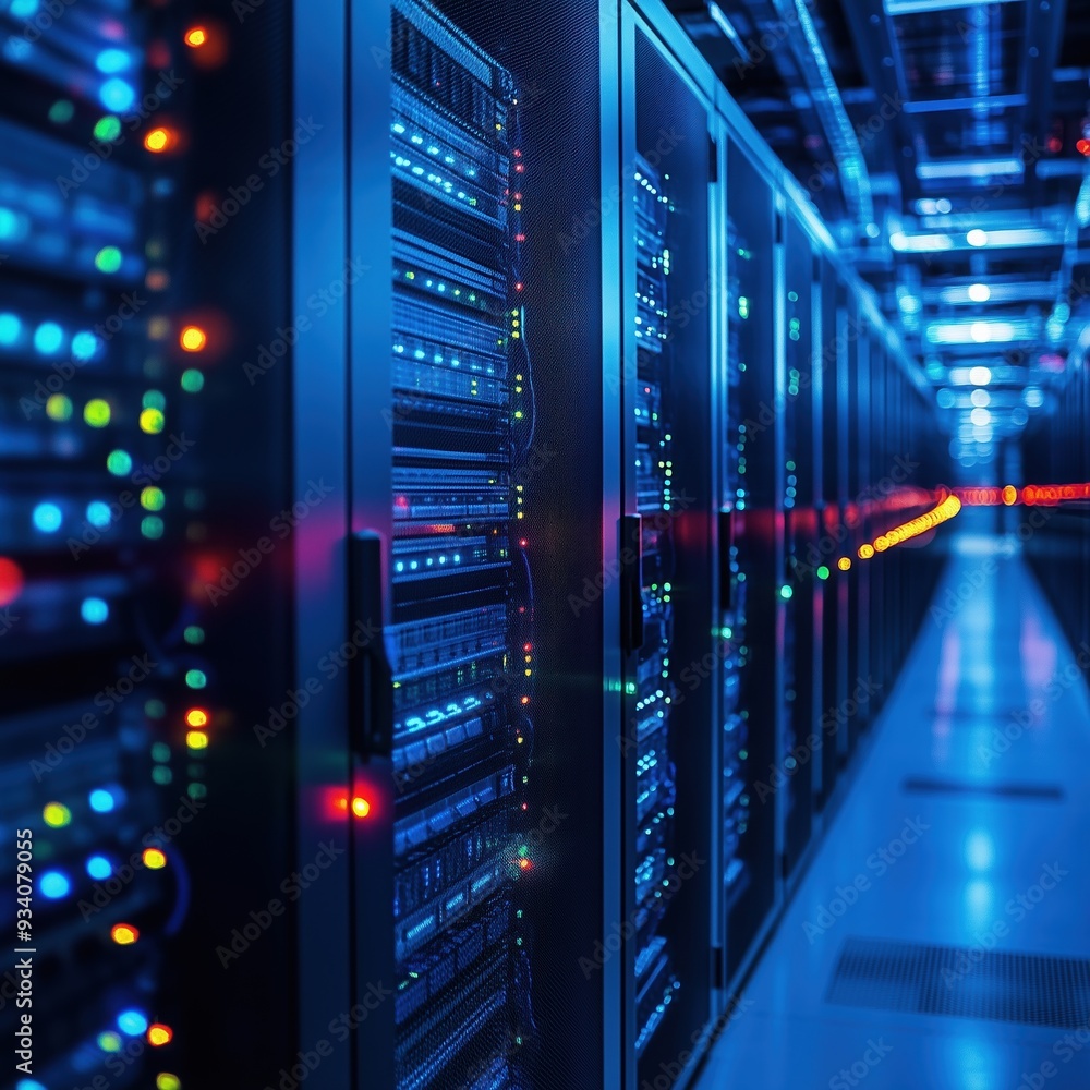 Data centers filled with servers with processing Data centers filled with servers with processing