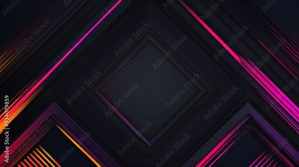 Abstract geometric design featuring layered shapes and vibrant colors on a dark background. Abstract geometric design featuring layered shapes and vibrant colors on a dark background.