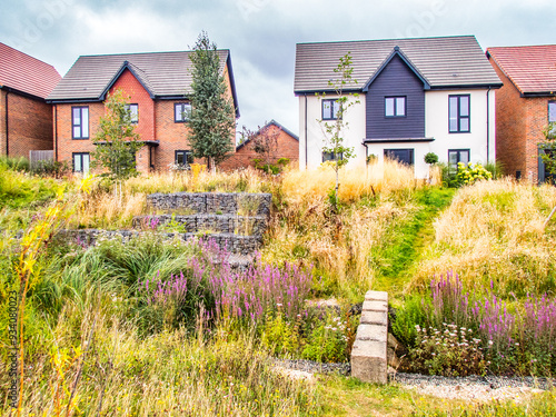 Wallpaper Mural New housing estate Crowthorne Berkshire with nature area with stream Torontodigital.ca