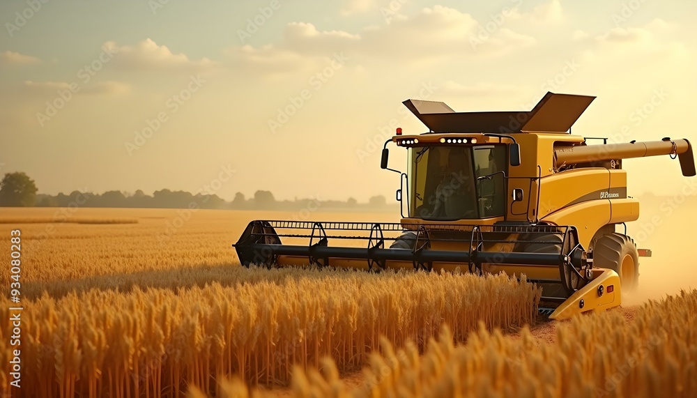 Obraz premium Farmer is harvesting wheat, wide yellow wheat plant background, Harvesting wheat, Feed view