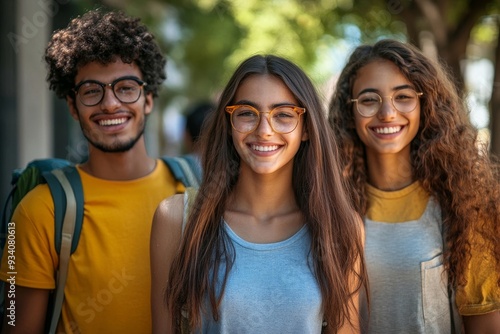 Portrait Of Smiling Young Friends Walking Outdoors Together, Generative AI