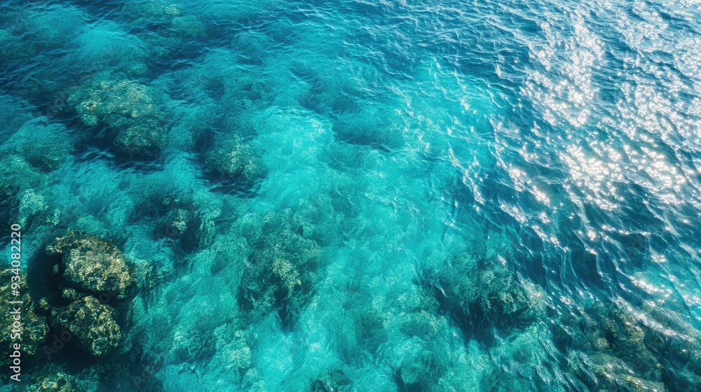 Obraz premium Crystal clear Thai sea from above, showcasing the transition from shallow to deep blue waters.
