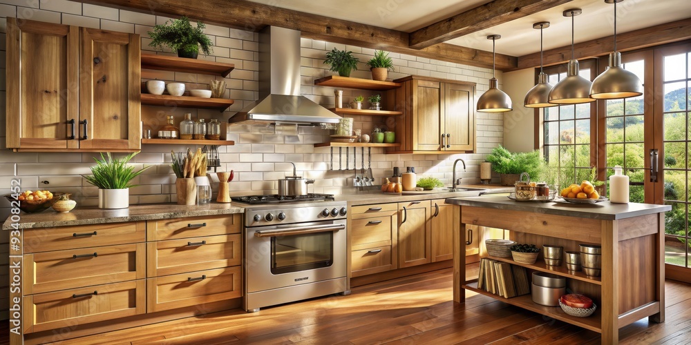Rustic Kitchen with Stainless Steel Appliances and Natural Light, Rustic Kitchen Design, Kitchen Decor, Kitchen Interior Design, Wood Cabinets Rustic Kitchen with Stainless Steel Appliances and Natural Light, Rustic Kitchen Design, Kitchen Decor, Kitchen Interior Design, Wood Cabinets