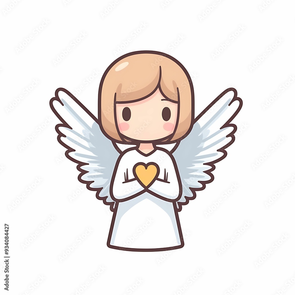 Cute angel character with wings and a heart, designed in a cartoon style Cute angel character with wings and a heart, designed in a cartoon style