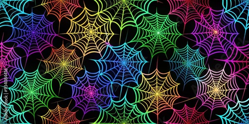 Rainbow Spider Webs Seamless Pattern, vector , illustration , halloween , spooky