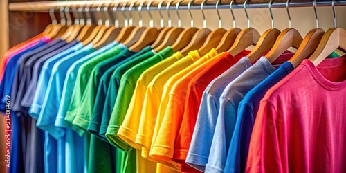 Wallpaper Mural Rainbow of T-Shirts on Wooden Hangers, color, clothing, fashion, style Torontodigital.ca