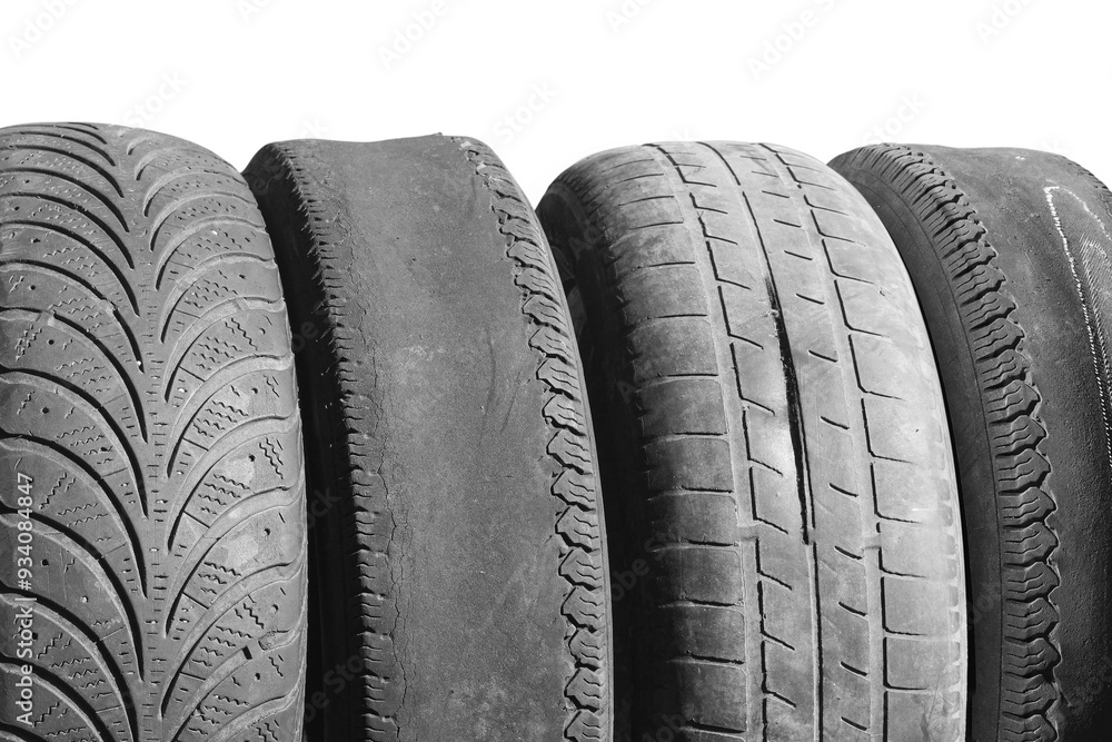 old worn damaged tires isolated on white background old worn damaged tires isolated on white background