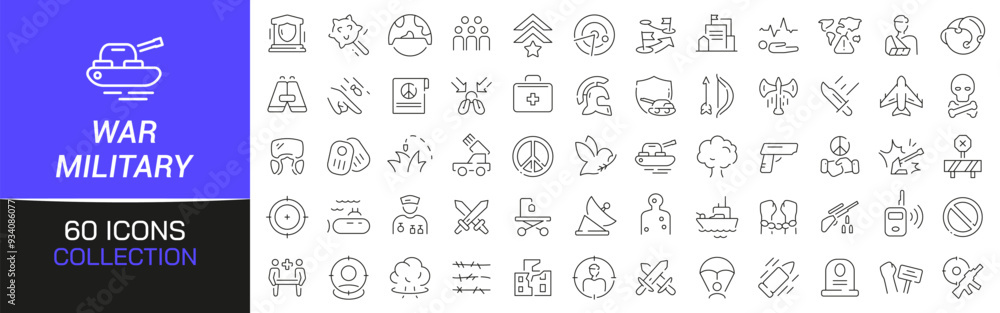 War and military line icons collection. Thin outline icons pack. UI icon collection. Set of line web pictogram War and military line icons collection. Thin outline icons pack. UI icon collection. Set of line web pictogram