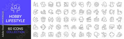 Hobby and lifestyle line icons collection. Thin outline icons pack. UI icon collection. Set of line web pictogram