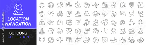 Location and navigation line icons collection. Thin outline icons pack. UI icon collection. Set of line web pictogram